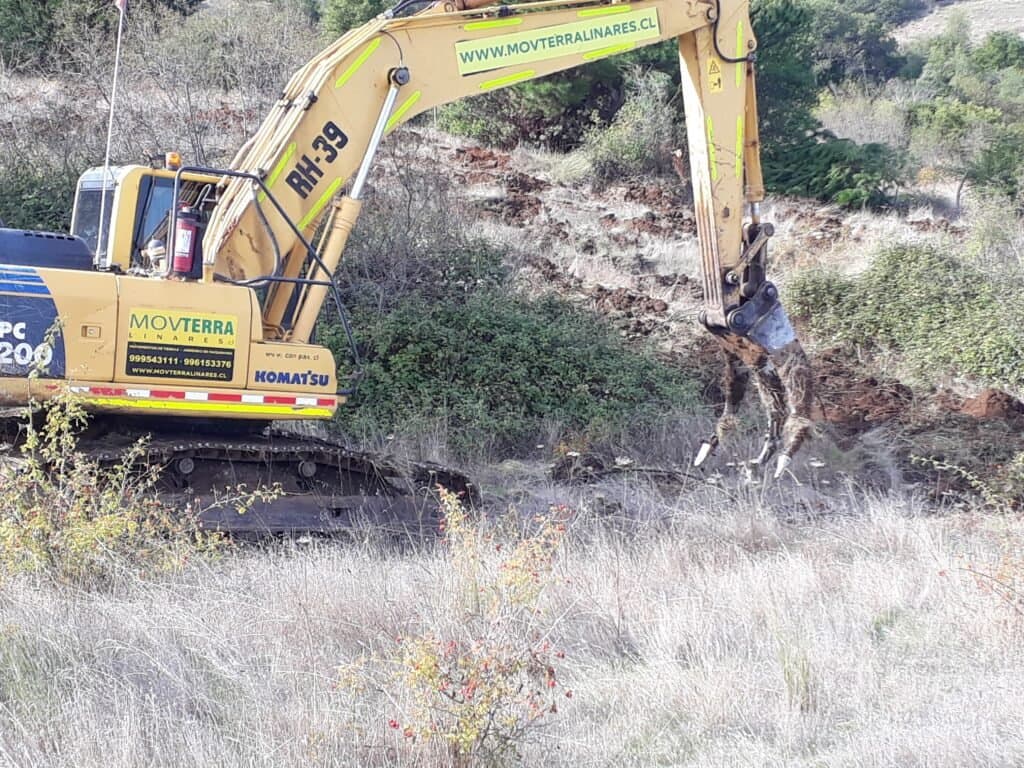 Excavadora en faena de plantación forestal, predio General José María Bari